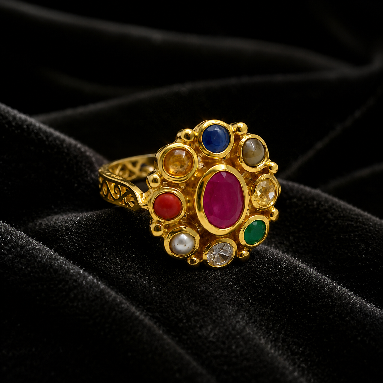 Nava Ratna Ring – Classic Navratna Gemstone Statement Ring