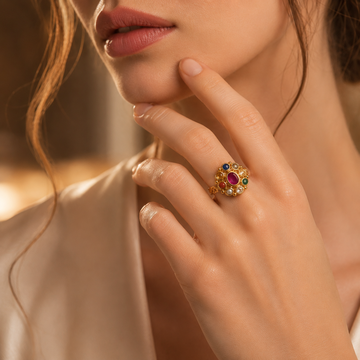 Nava Ratna Ring – Classic Navratna Gemstone Statement Ring