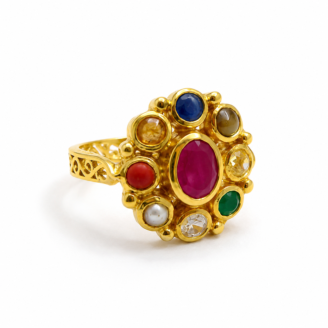 Nava Ratna Ring – Classic Navratna Gemstone Statement Ring