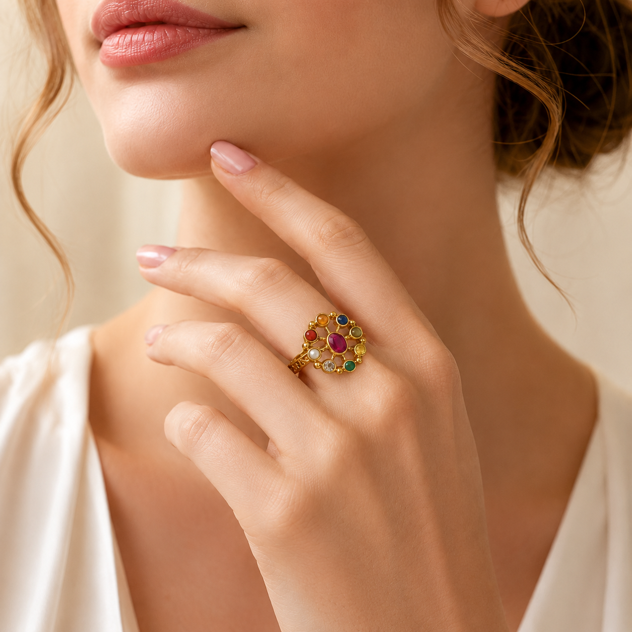 Ratna Chakra Navratna Ring – Sacred Gem Circle Ring