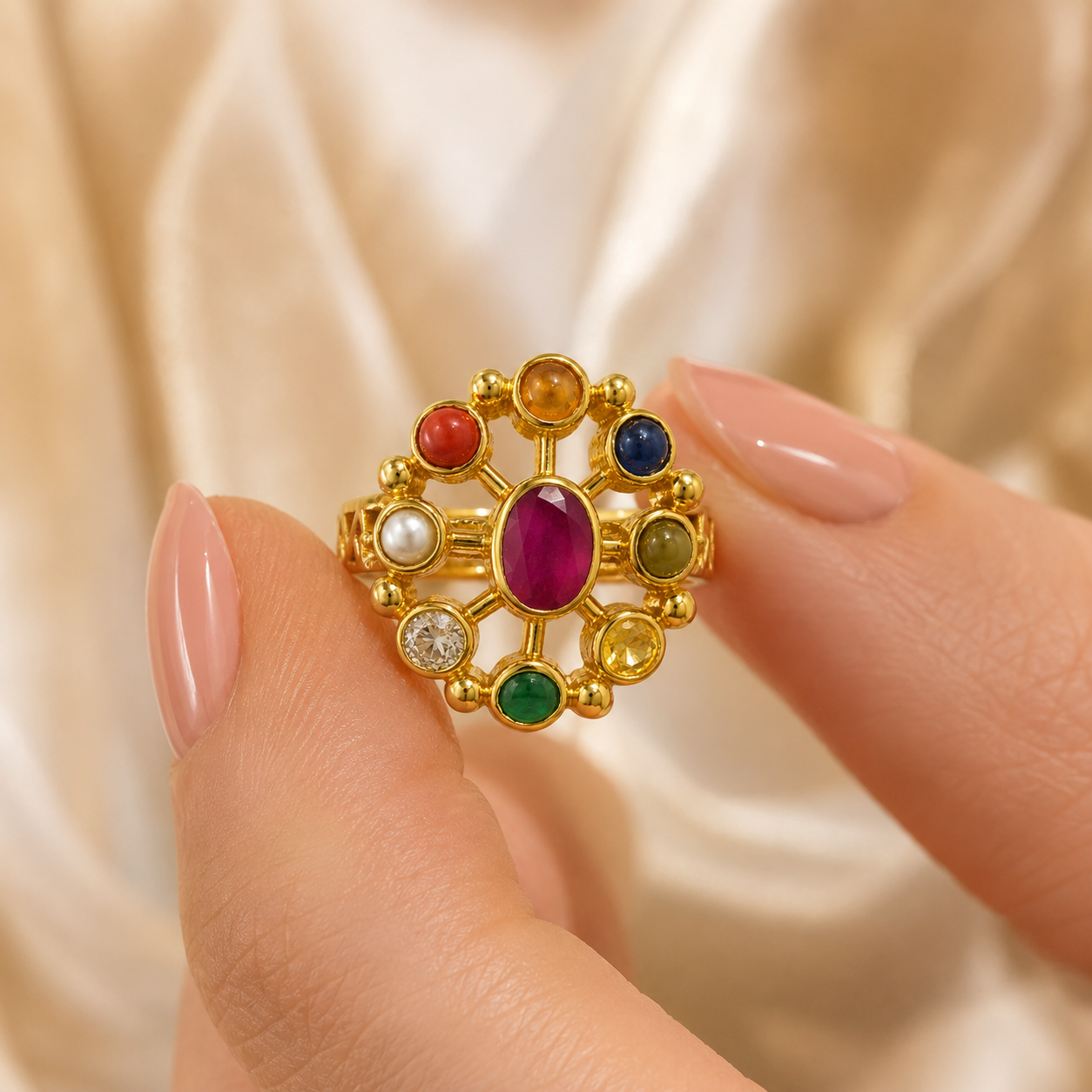 Ratna Chakra Navratna Ring – Sacred Gem Circle Ring