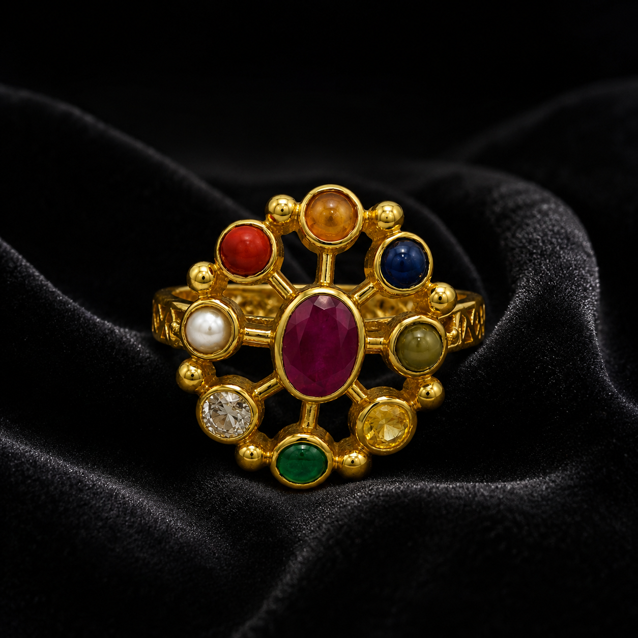 Ratna Chakra Navratna Ring – Sacred Gem Circle Ring