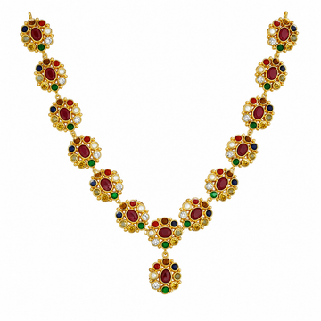 Oval Garden Navratna Necklace – Timeless Floral Heritage Design