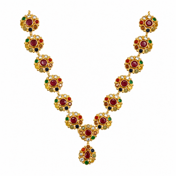 Floral Rounds Navratna Necklace – Blooming Royal Elegance