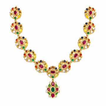 Open Lattice Navratna Necklace – Grace in Every Detail