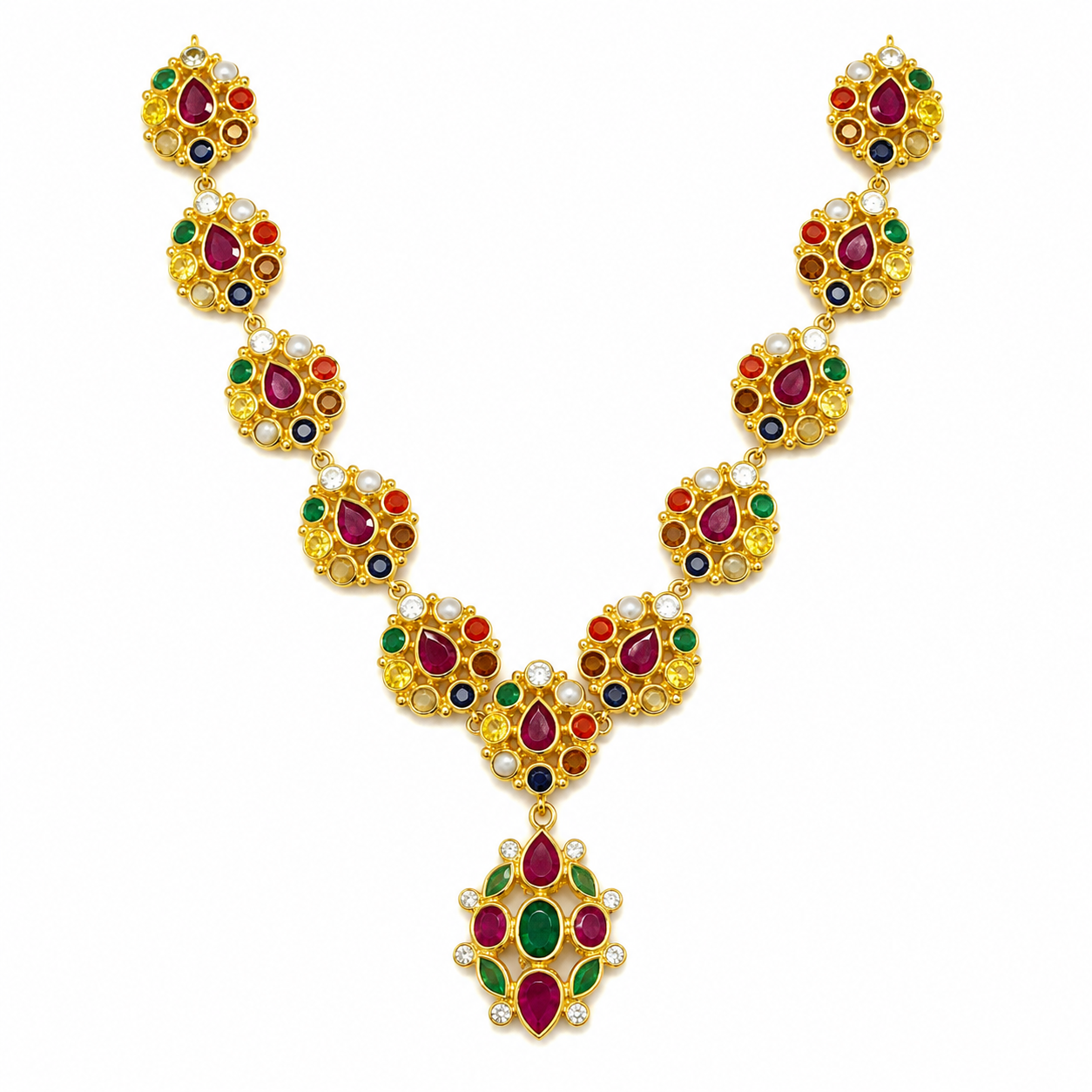 Royal Navratna Heritage Necklace – A Statement of Timeless Grandeur