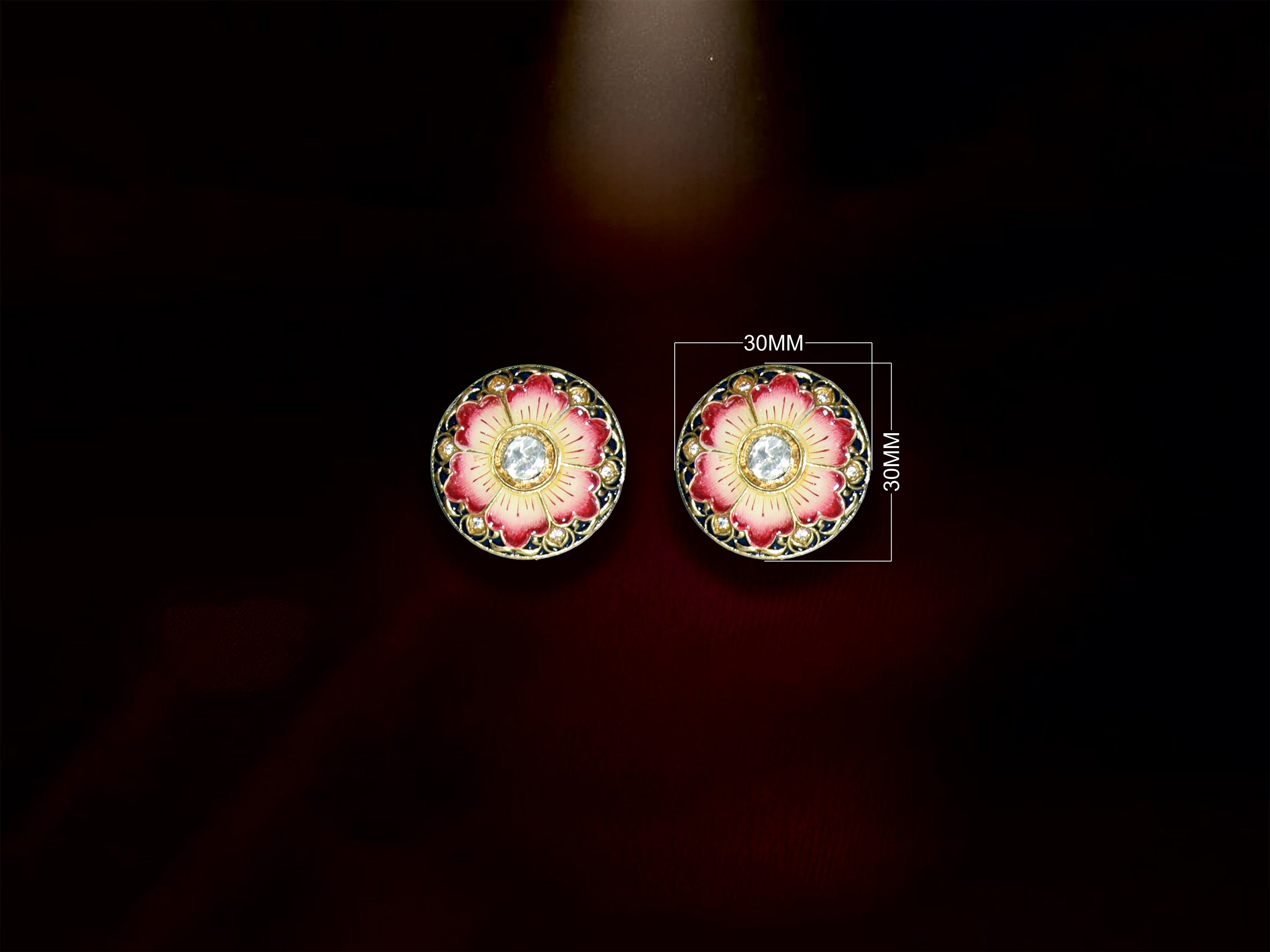 Pink Floral Enamel Stud Earrings